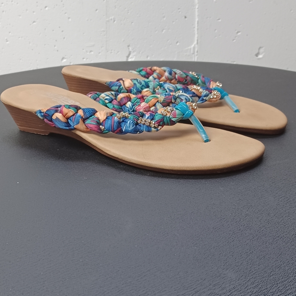 Woven Multicolor Braided Thong Wedge Agape Collection Sandals - Women Sz 8.5